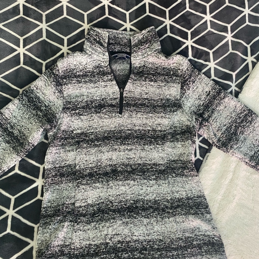 Women’s Small Lands’ End Gray and Black Quarter-Zip Sweater